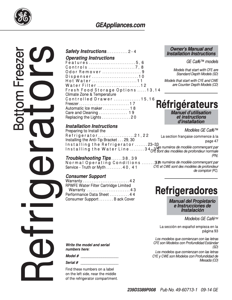 Página 1 del manual Manual de instrucciones GE Café CYE22TSHSS
