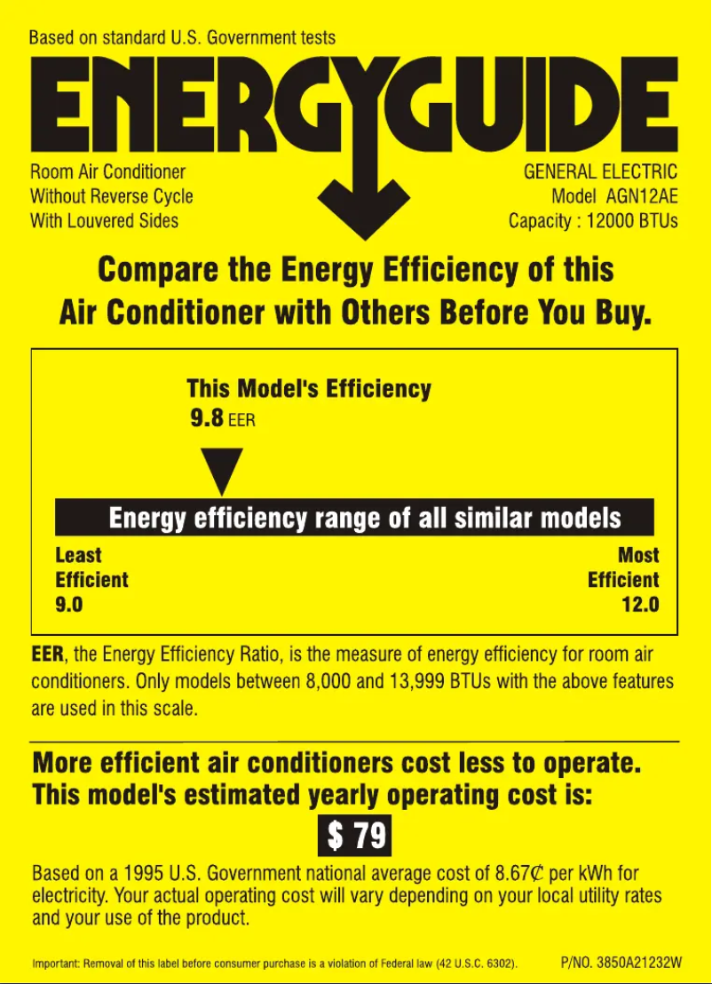 Page n°1 - Label énergétique GE AGN12AE
