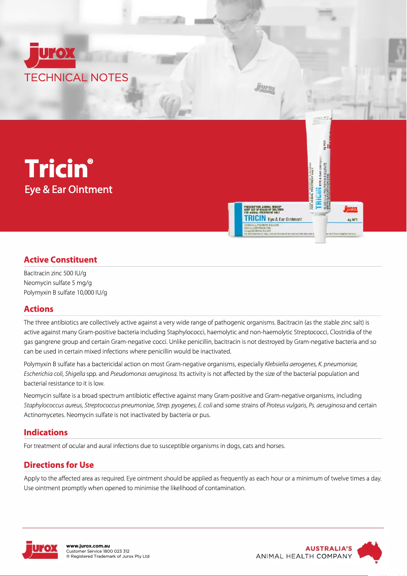 Page 1 de la notice Manuel utilisateur Jurox Tricin