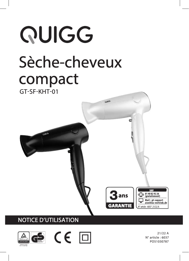 Page n°1 - Manuel utilisateur Quigg GT-SF-KHT-01