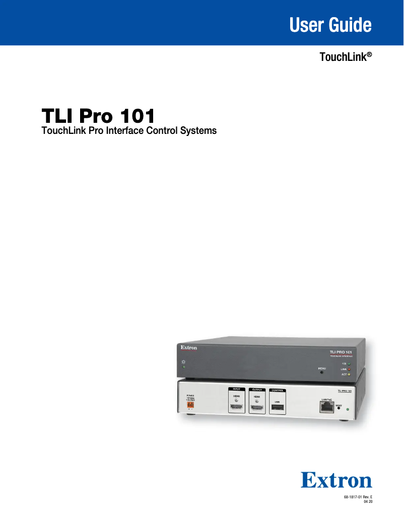 Page 1 de la notice Manuel utilisateur Extron TLI Pro 101