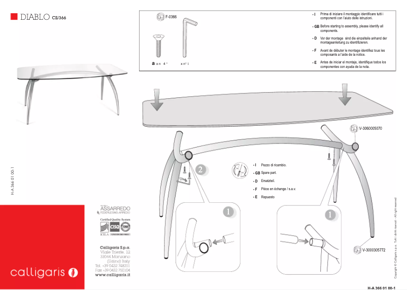 Page n°1 - Manuel utilisateur Calligaris .com DIABLO CS/366-RC 130 G