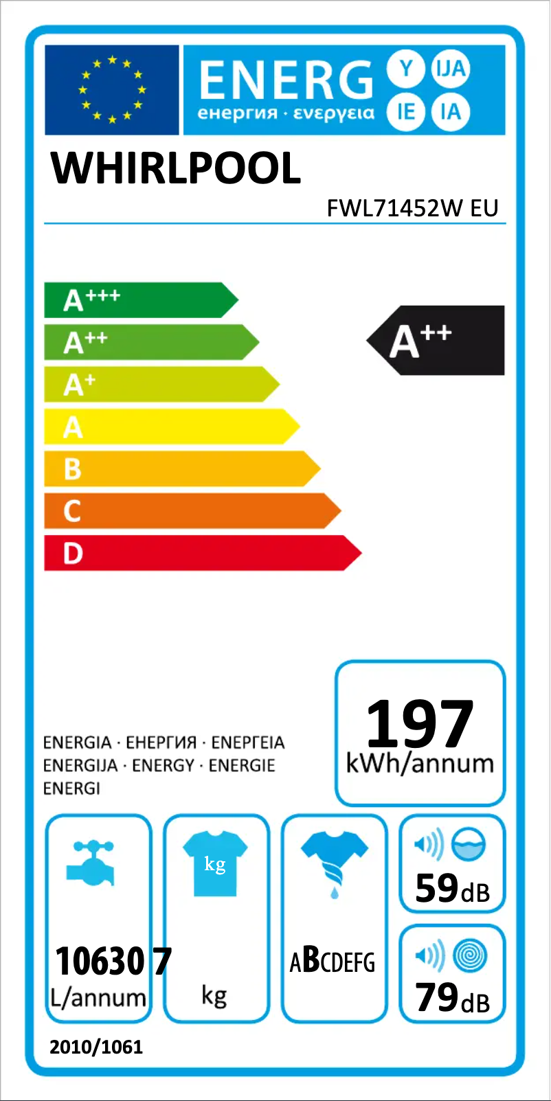 Page n°1 - Label énergétique Whirlpool FWL71452W EU
