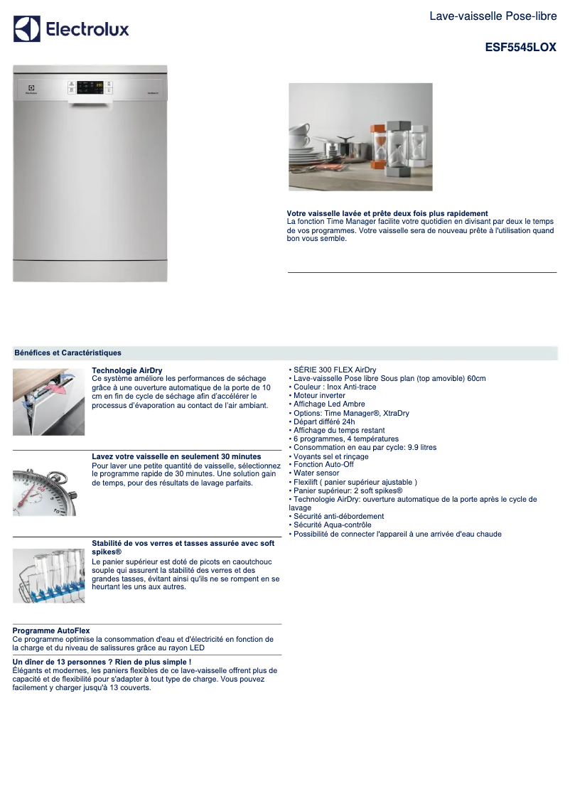 Page n°1 - Fiche technique Electrolux ESF5545LOX