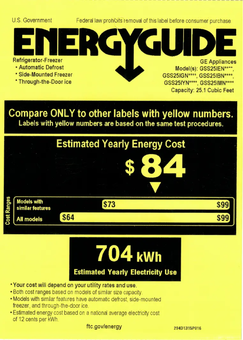 Page n°1 - Label énergétique GE GSE25GGHBB