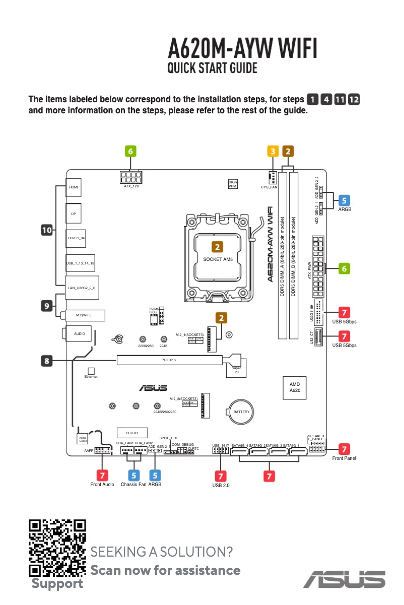 Page 1 de la notice Guide de démarrage rapide Asus A620M-AYW WIFI