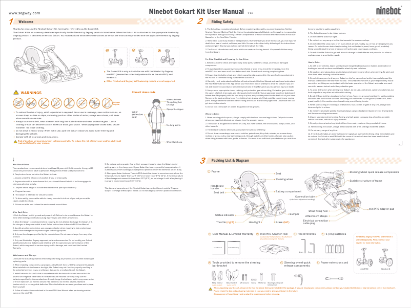 Page 1 de la notice Manuel utilisateur Segway Ninebot Gokart Kit
