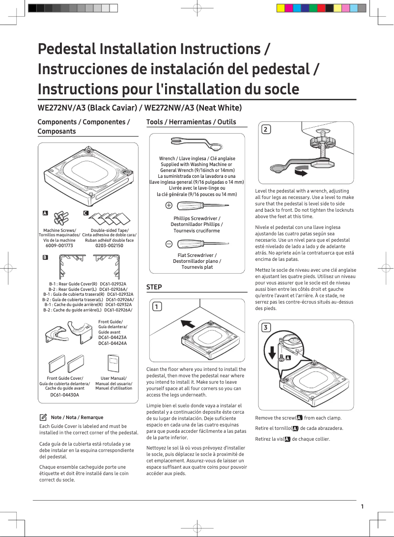 Page 1 de la notice Informations de garantie Samsung WE272NV/A3