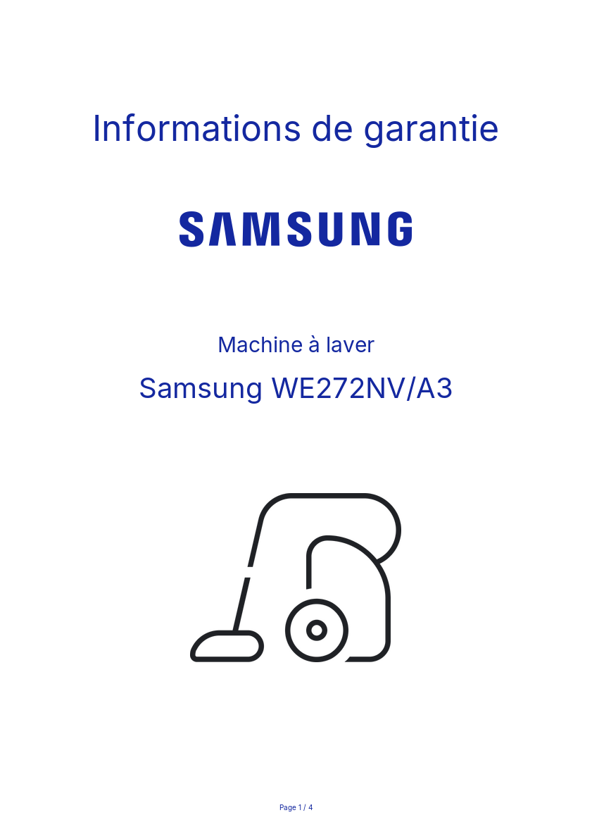 Page n°1 - Informations de garantie Samsung WE272NV/A3