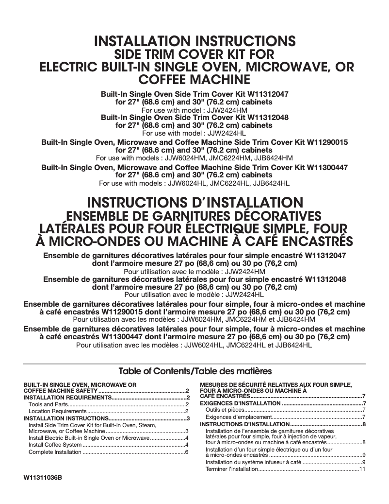 Page 1 de la notice Instructions / montage JennAir JJW2424HL