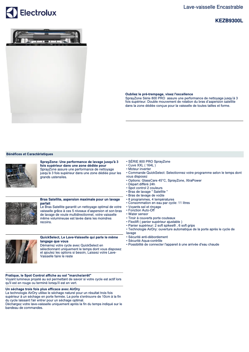 Page 1 de la notice Fiche technique Electrolux KEZB9300L