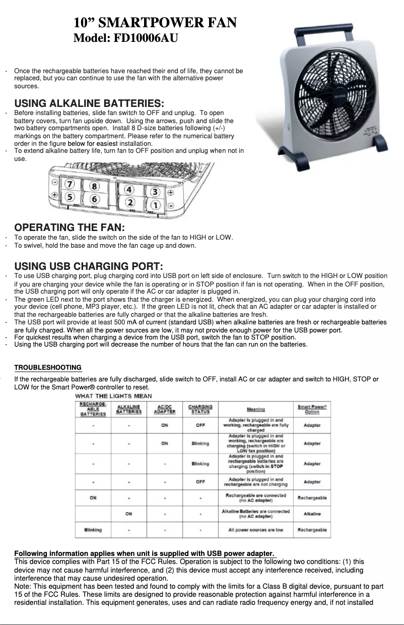 Page 1 of the manual User Manual O2 Cool FD10006AU