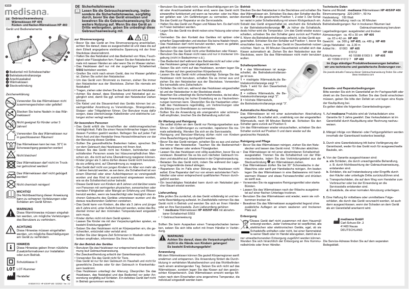 Page n°1 - Manuel utilisateur Medisana HP 460