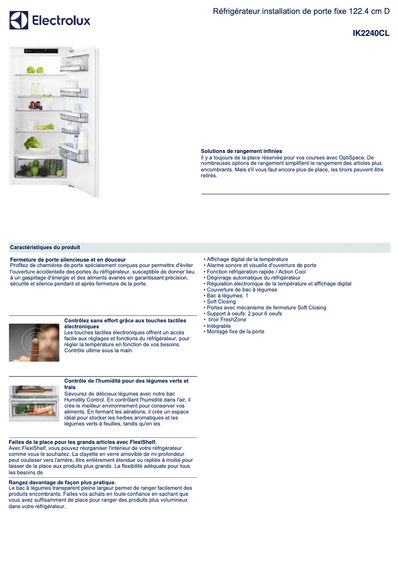 Page n°1 - Fiche technique Electrolux IK2240CL