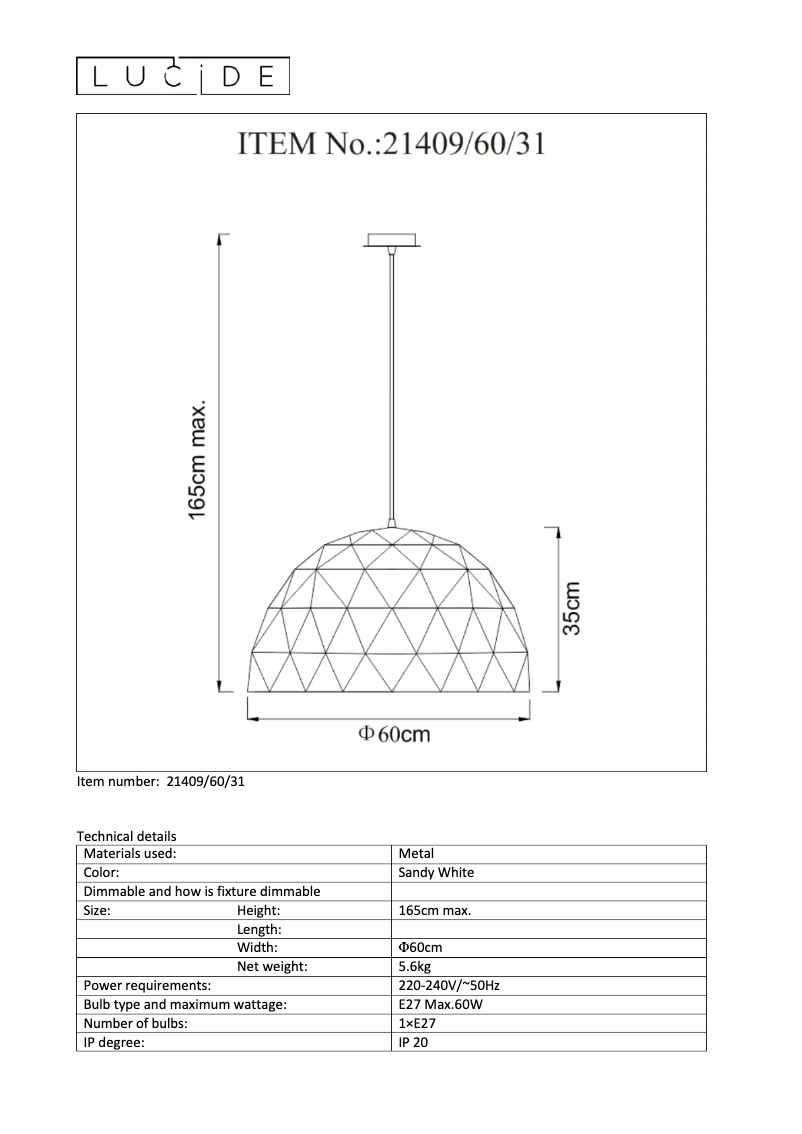 Page 1 de la notice Manuel utilisateur Lucide Otona 21409/60/31