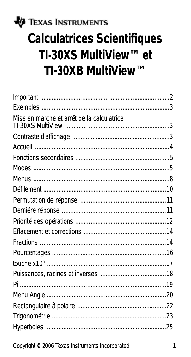 Page 1 de la notice Manuel utilisateur Texas Instruments TI-30XB Multiview