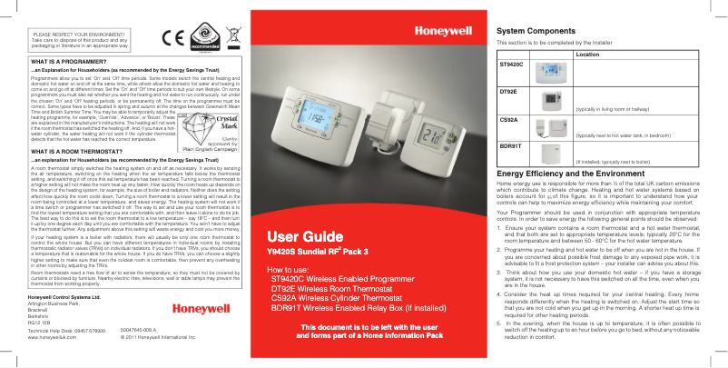Page 1 de la notice Manuel utilisateur Honeywell ST9420C
