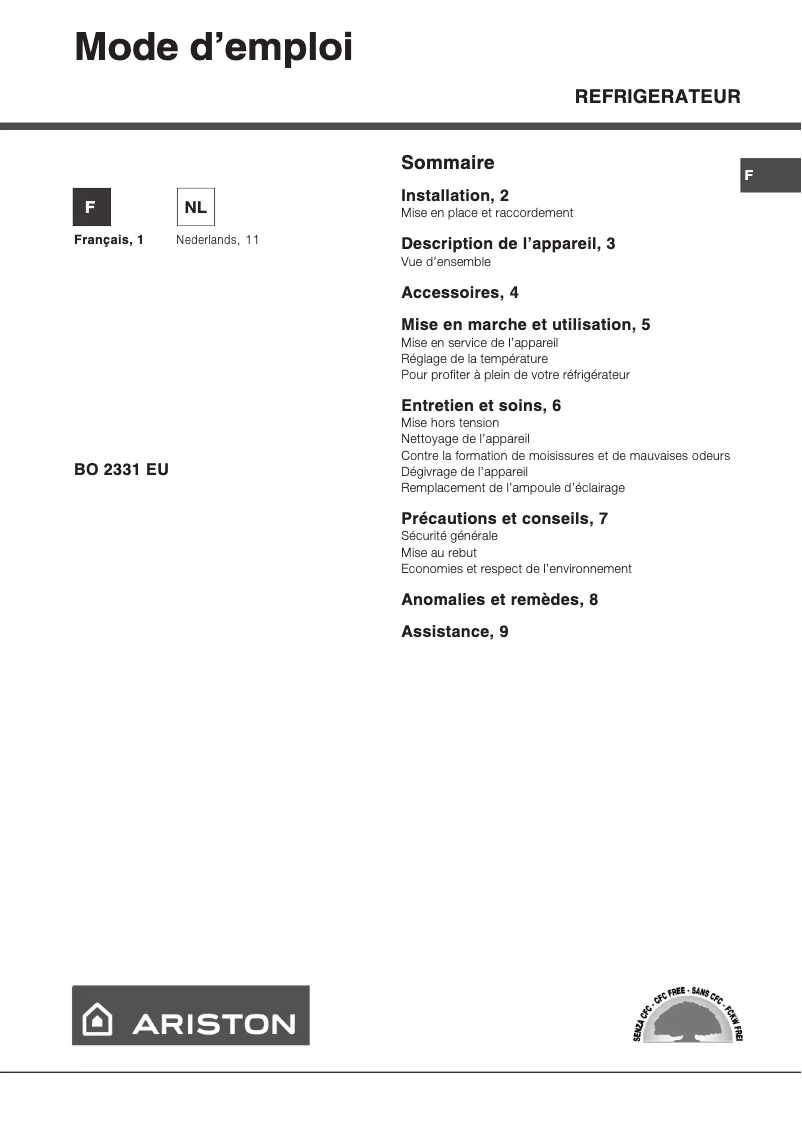 Image de la première page du manuel de l'appareil BO 2331