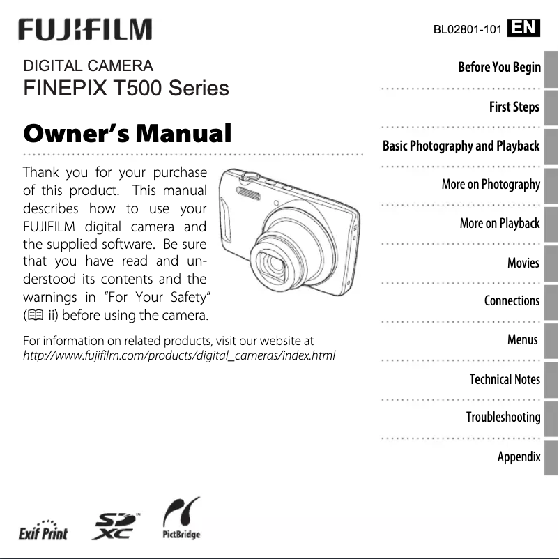 Page 1 de la notice Manuel utilisateur Fujifilm FinePix T550