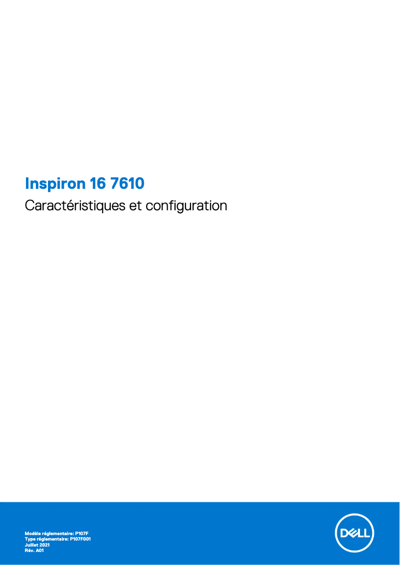 Page 1 de la notice Guide d'installation Dell Inspiron 16 7610
