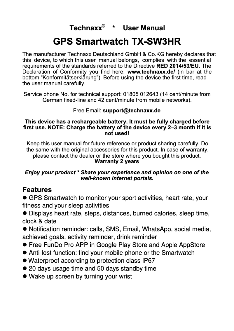 First page image of the manual for TX-SW3HR