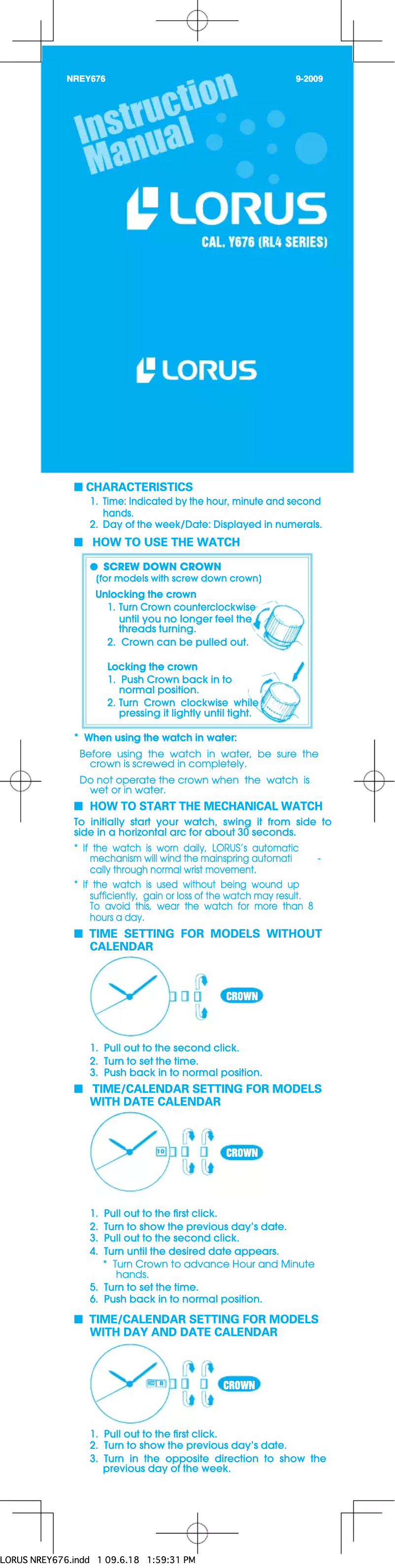 Page 1 de la notice Manuel utilisateur Lorus Y676