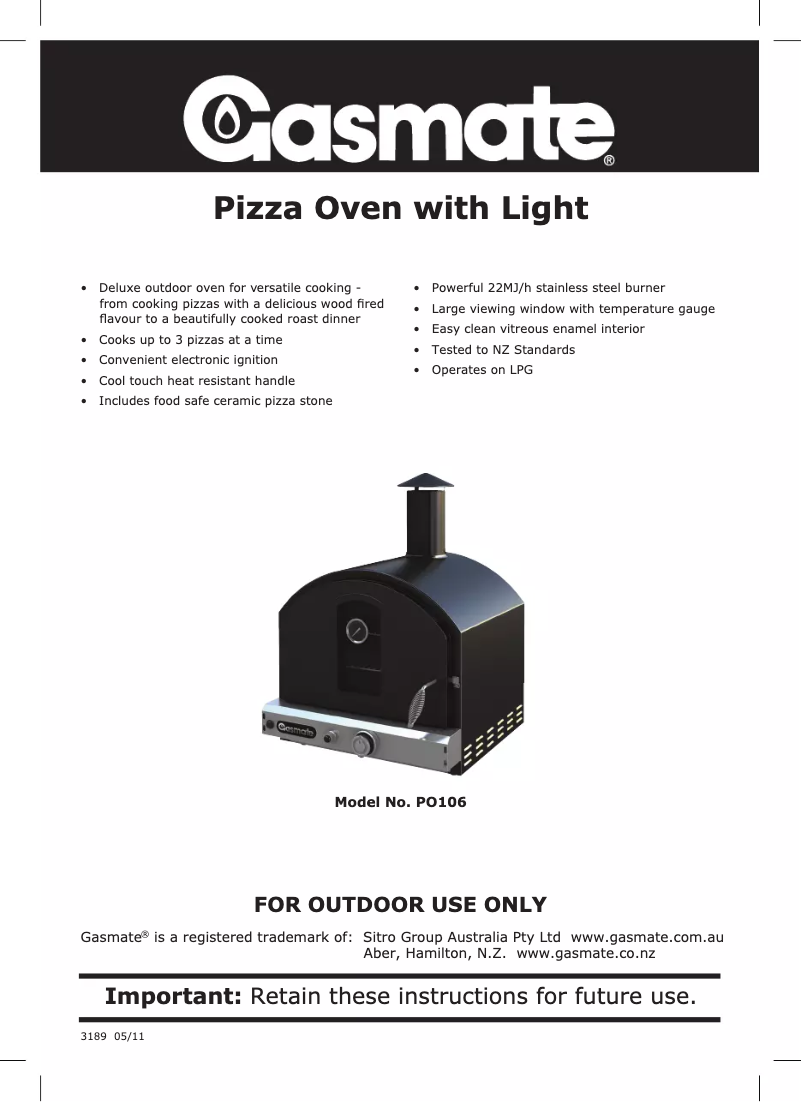 Page 1 de la notice Manuel utilisateur Gasmate PO110