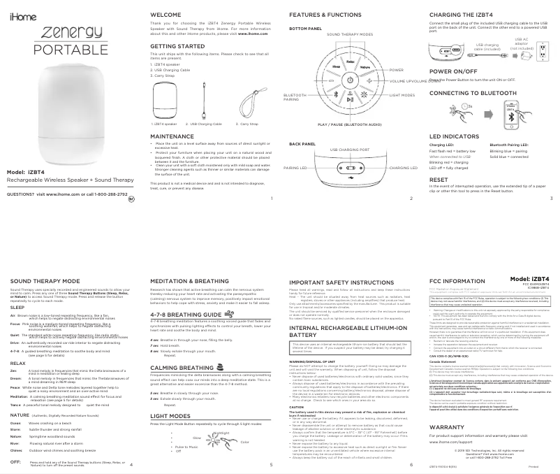 Página 1 del manual Guía de inicio rápido iHome iZBT4