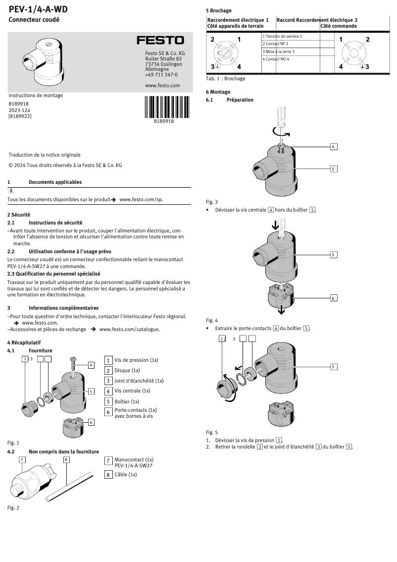 Page n°1 - Manuel utilisateur Festo PEV-1/4-A-WD