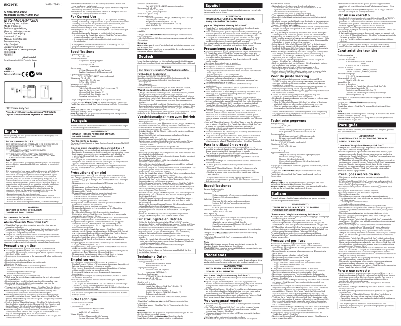 Page n°1 - Manuel utilisateur Sony MSG-M128A