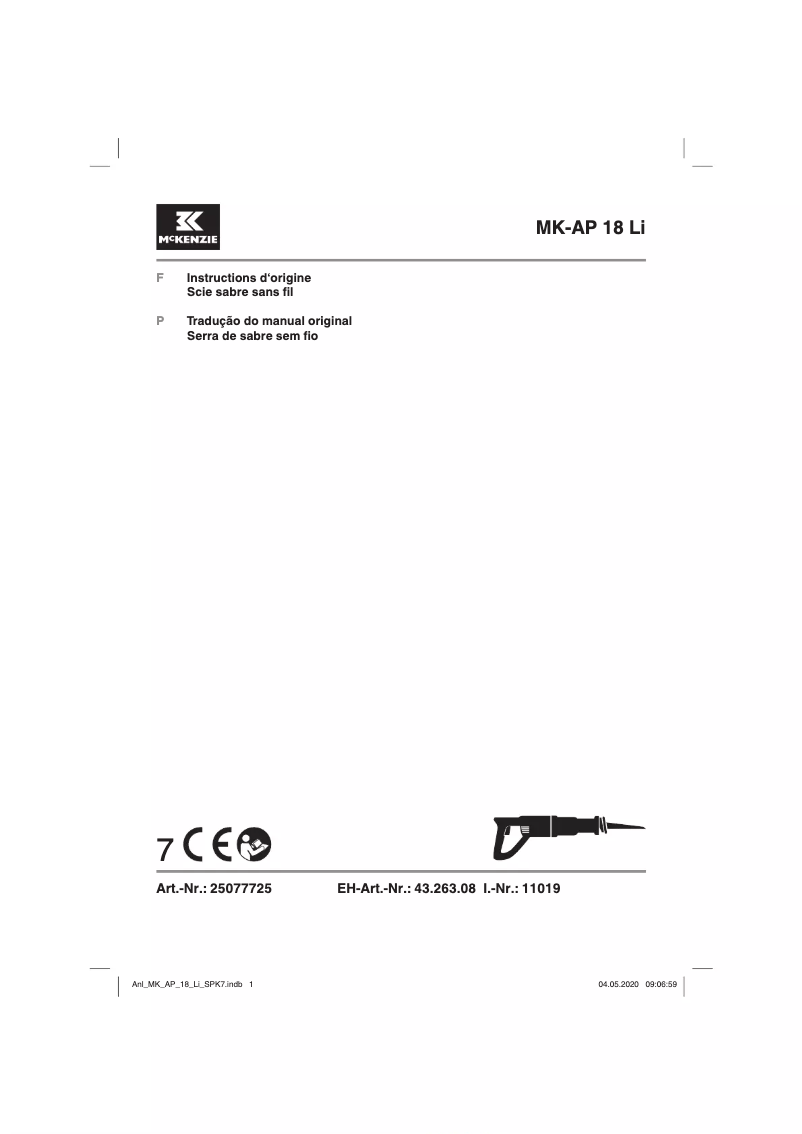 Page 1 de la notice Manuel utilisateur McKenzie MK-AP 18 Li