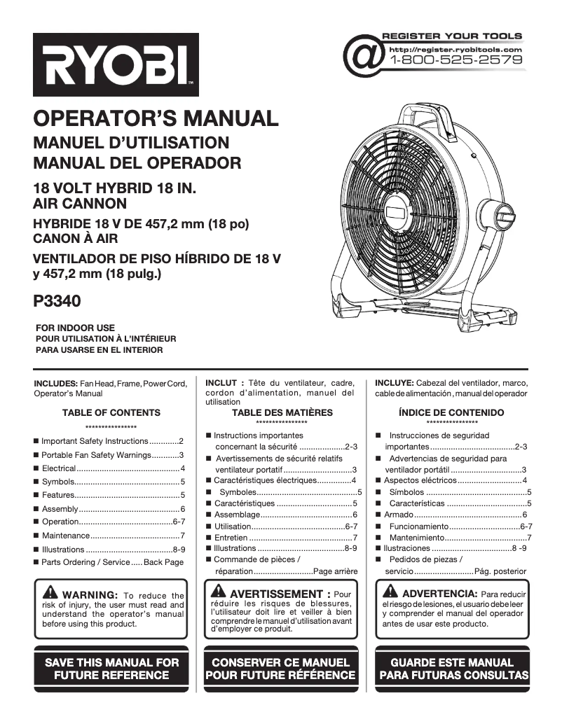 Page n°1 - Manuel utilisateur RYOBI P3340