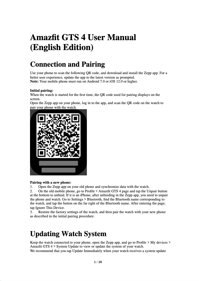 Page n°1 - Manuel utilisateur Amazfit GTS 4