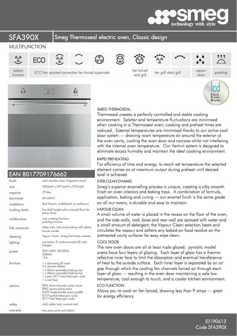 Page 1 de la notice Fiche technique Smeg SFA390X