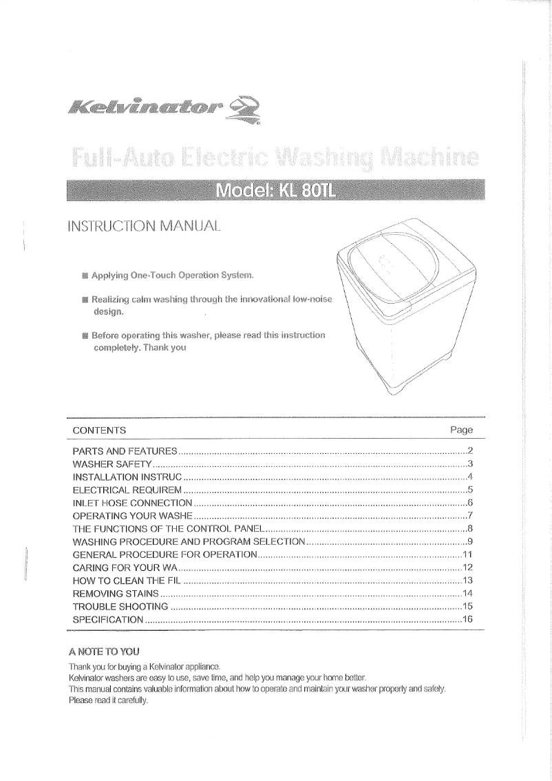 Page n°1 - Manuel utilisateur Kelvinator KL80TL