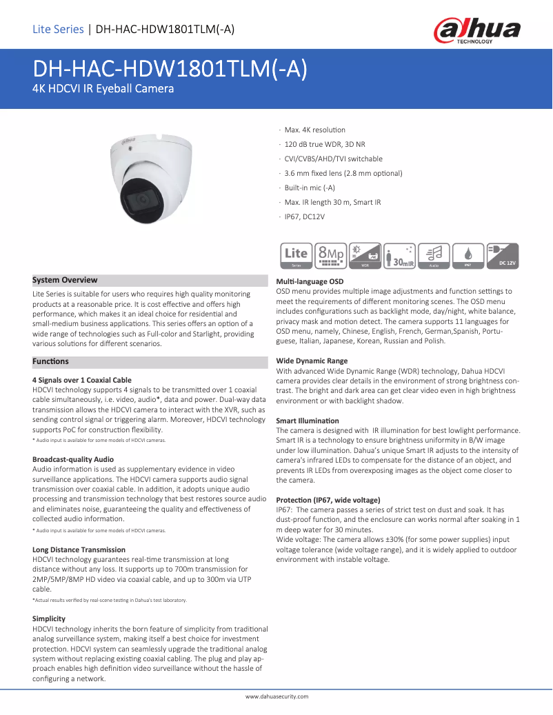 Image de la première page du manuel de l'appareil HAC-HDW1801TLM