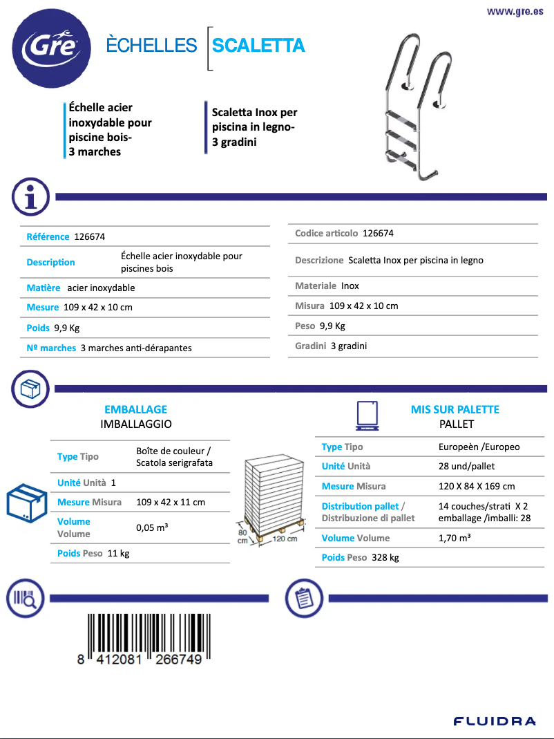 Page 1 de la notice Fiche technique Gre 126674