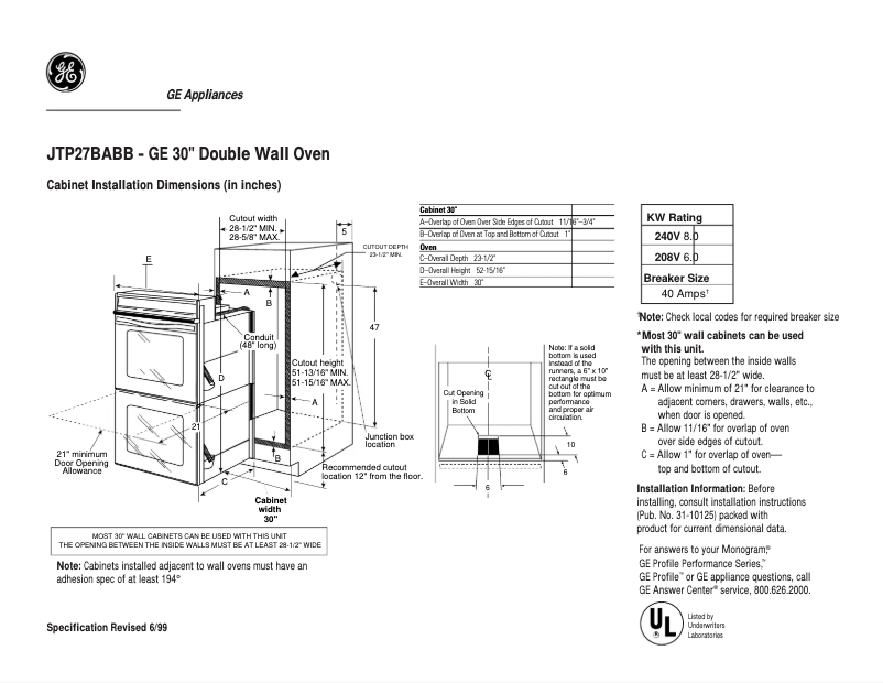 Page n°1 - Fiche technique GE JTP27BABB