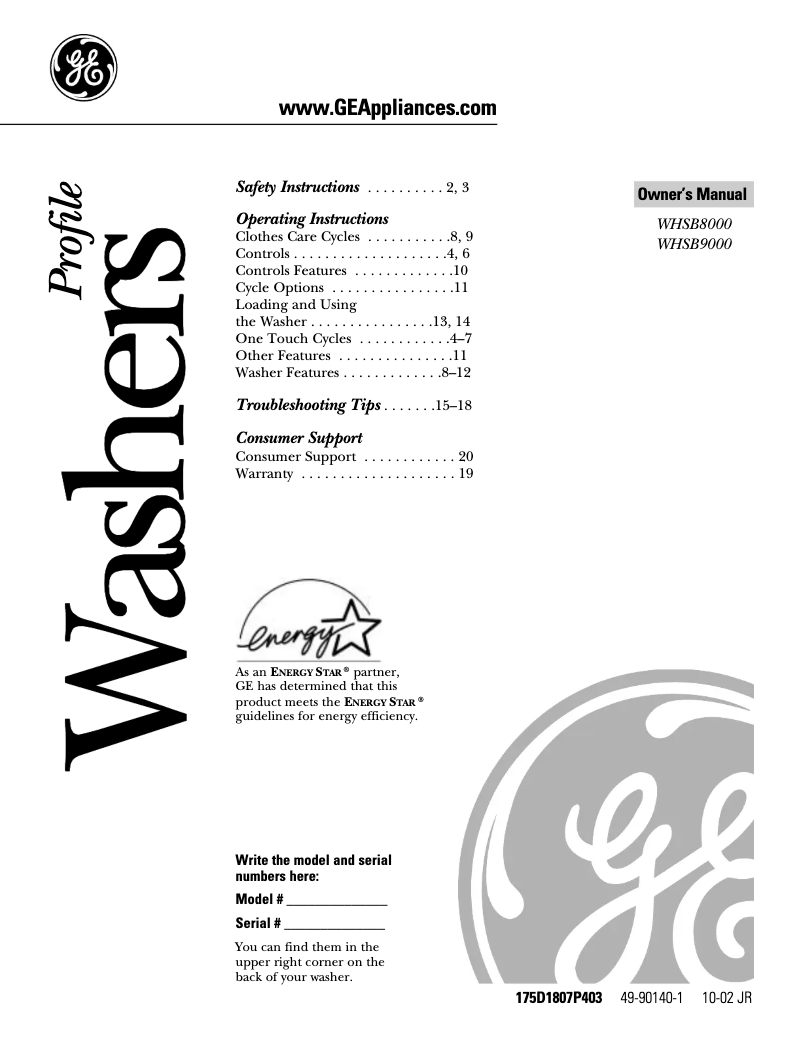 Page 1 de la notice Manuel d'utilisation et d'entretien GE Profile WHSB9000BCC