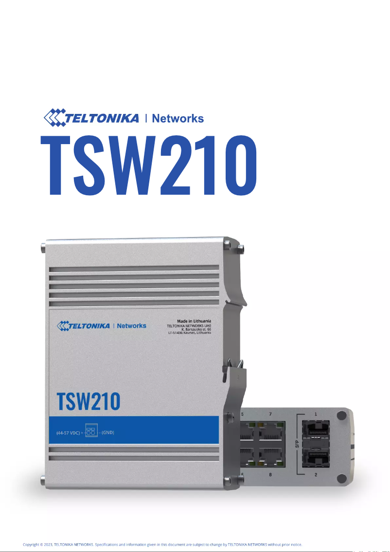 Página 1 del manual Ficha técnica Teltonika TSW210