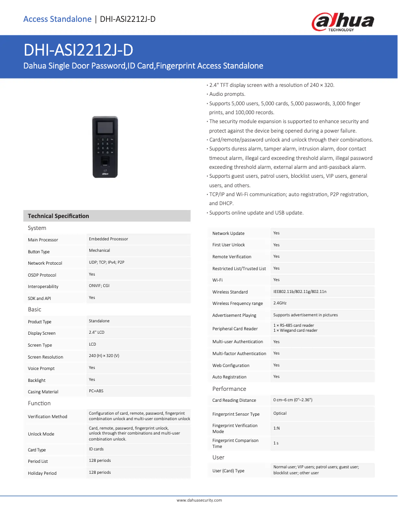Page n°1 - Fiche technique Dahua Technology ASI2212J-D