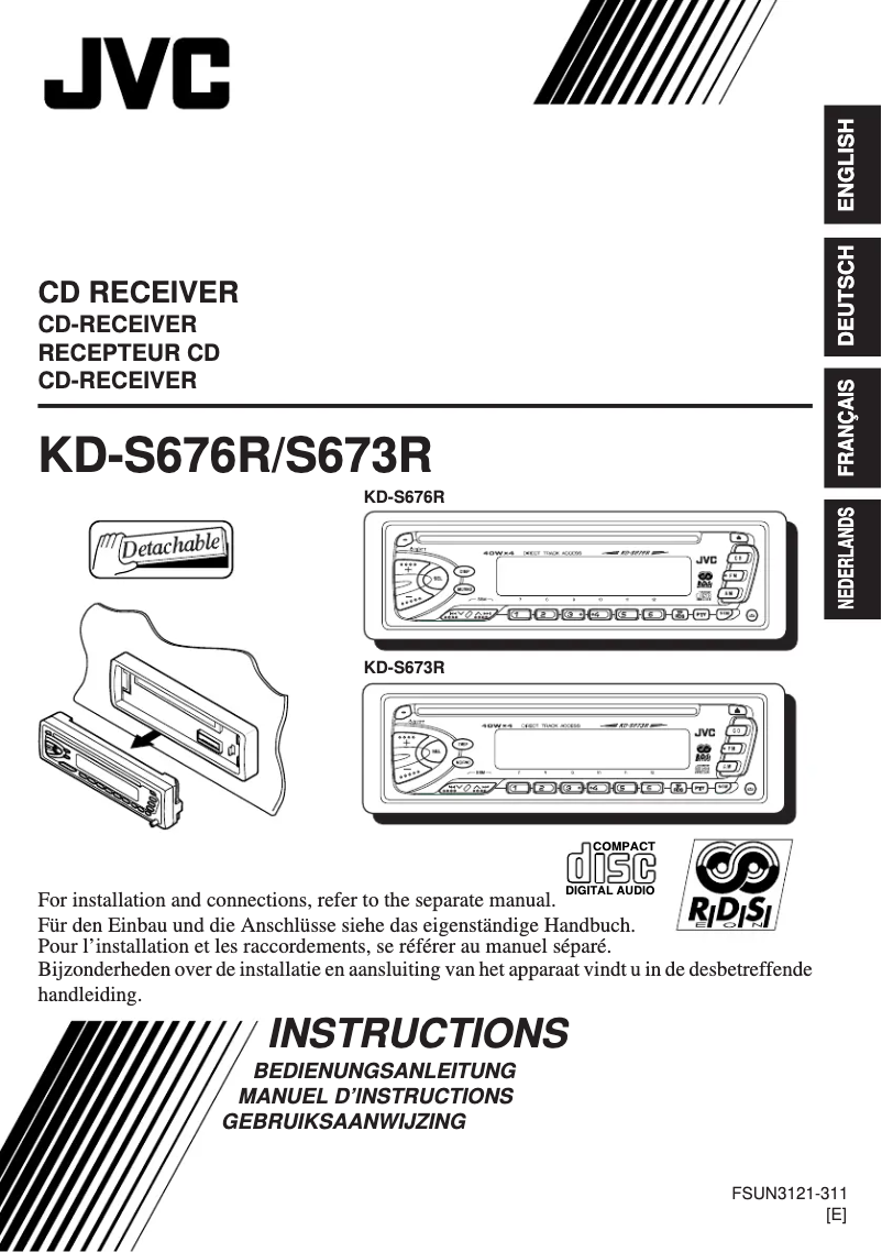 Page 1 de la notice Manuel utilisateur JVC KD-S673R