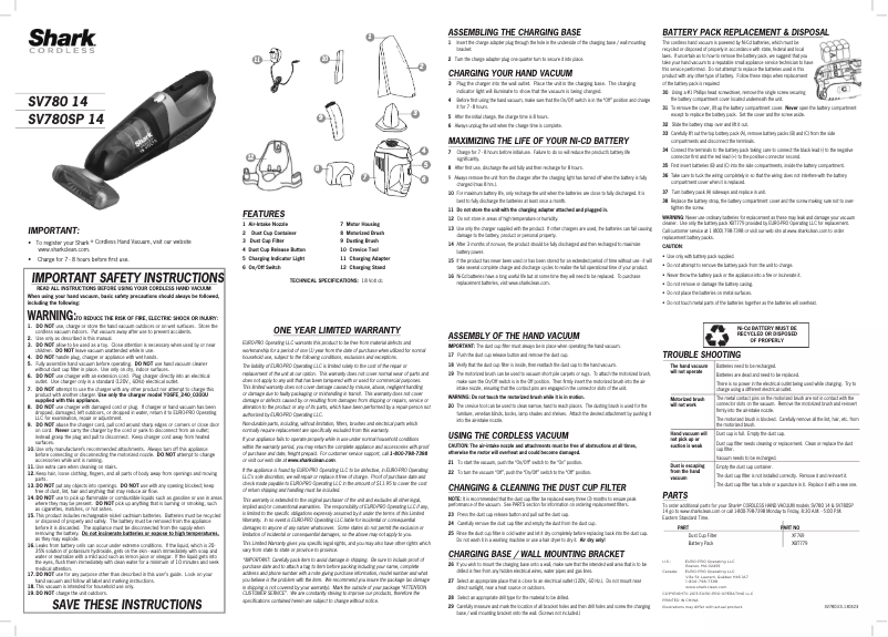 Page 1 de la notice Manuel utilisateur Shark Cordless Pet Perfect II Hand Vac