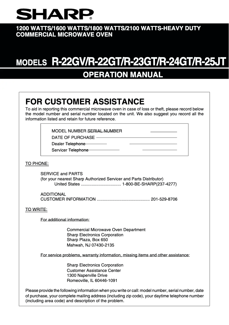 Page 1 de la notice Manuel utilisateur Sharp R24GT