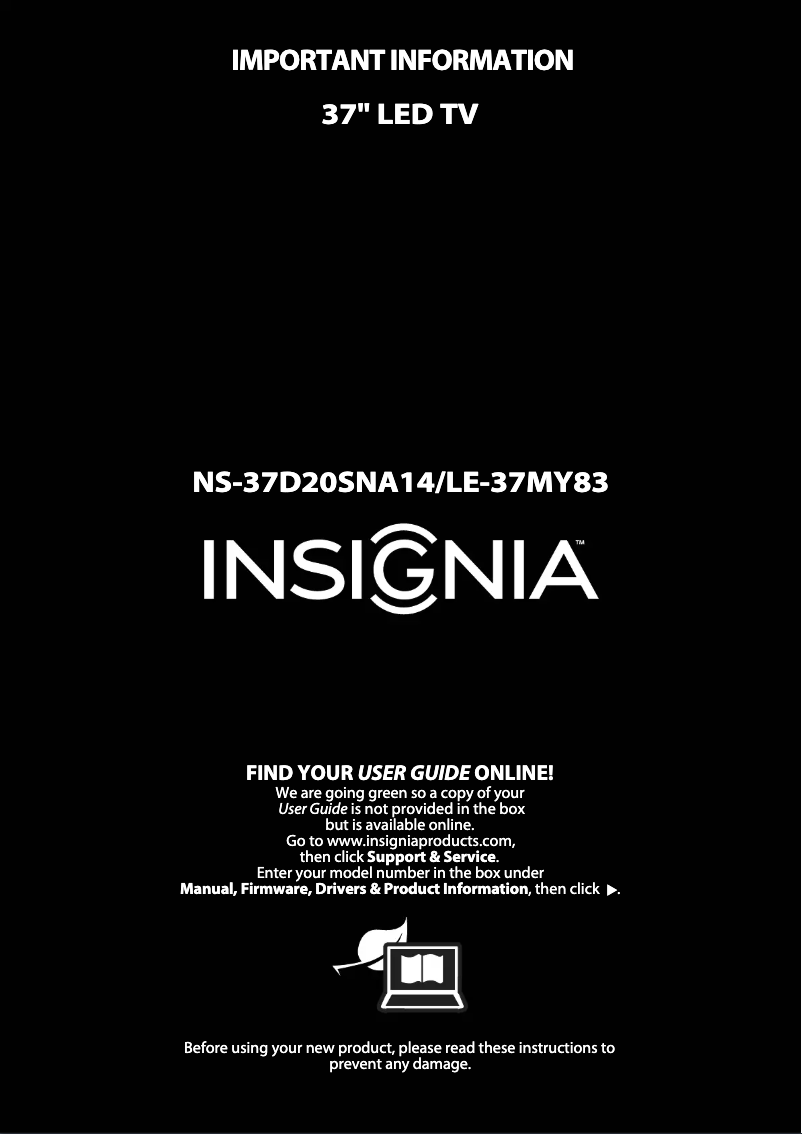 Page n°1 - Manuel utilisateur Insignia LE-37MY83