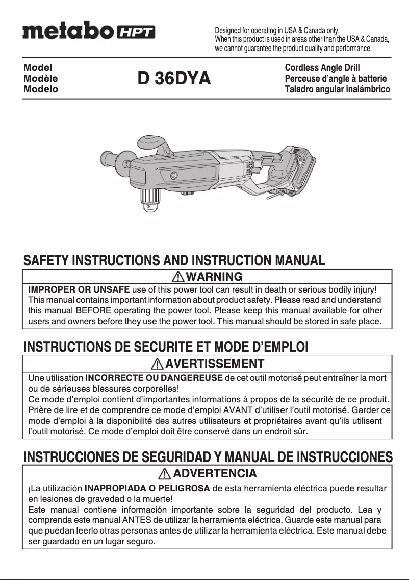 Page 1 of the manual User Manual Metabo D36DYA