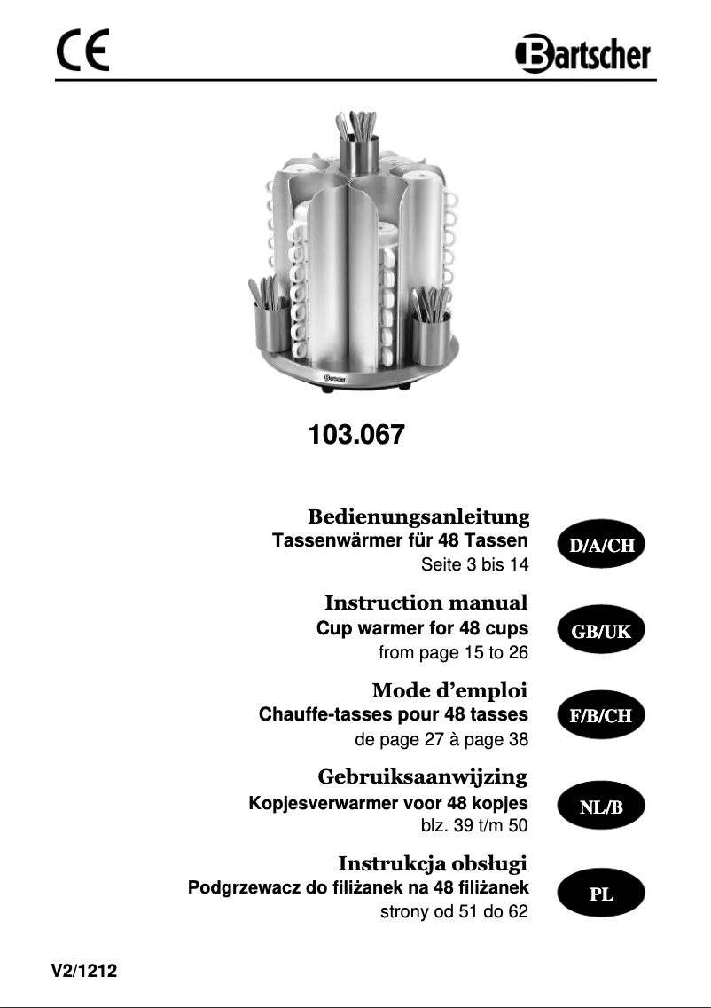 Page 1 de la notice Manuel utilisateur Bartscher 103067
