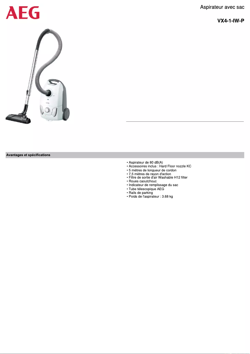 Page n°1 - Fiche technique AEG VX4-1-IW-P