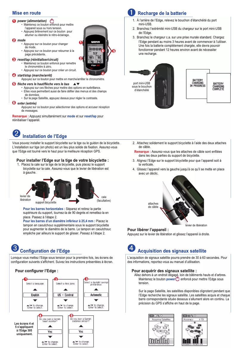 Page 1 de la notice Manuel utilisateur Garmin Edge 305
