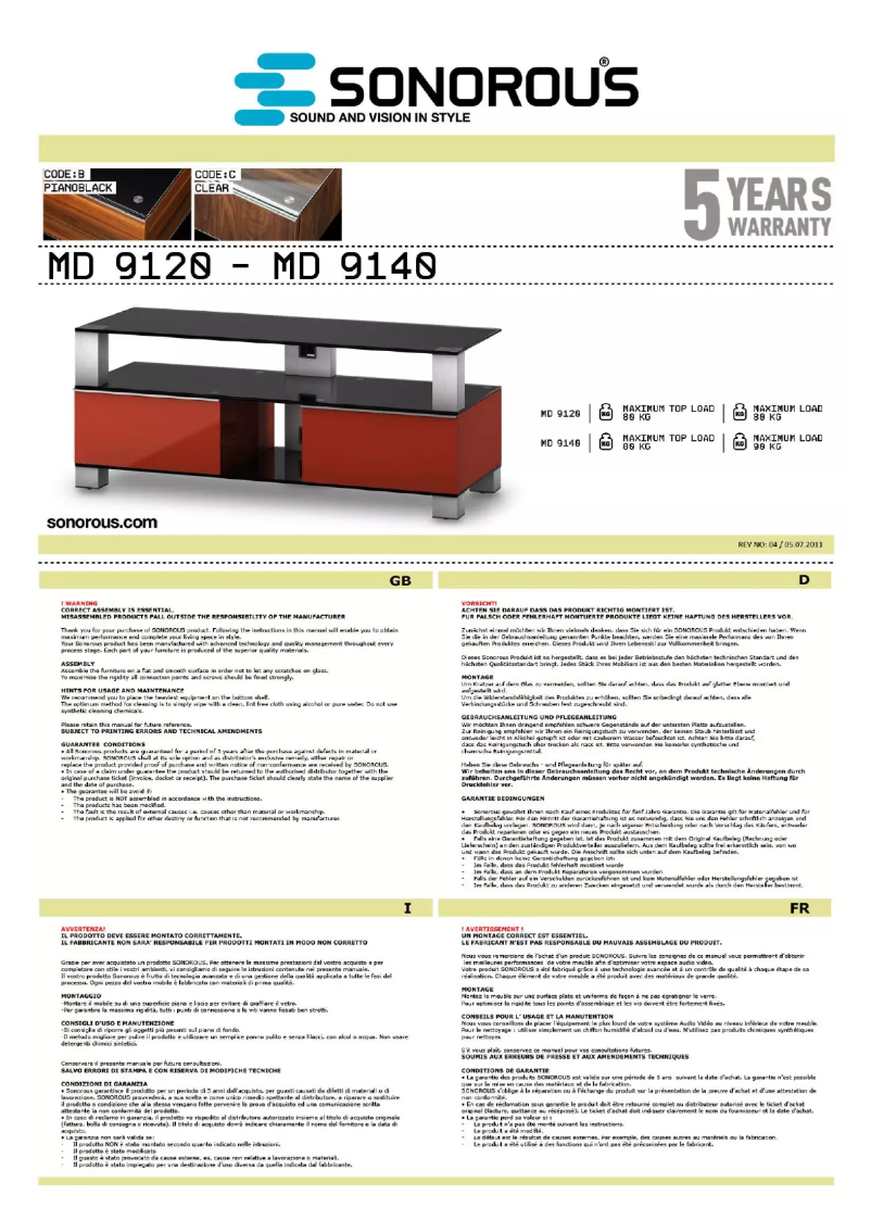 Page 1 de la notice Manuel utilisateur Sonorous MD 9120-C-INX-WHT